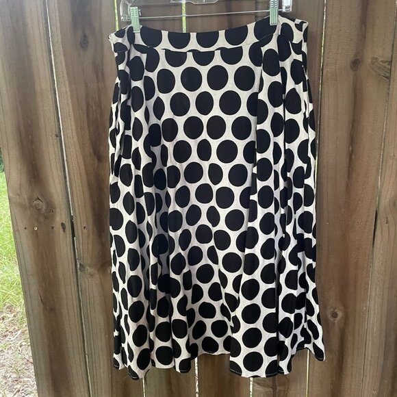 WHO WHAT WEAR Linen Rayon B&W Giant POLKA DOT Midi SKIRT 16 nwot - Picture 4 of 5